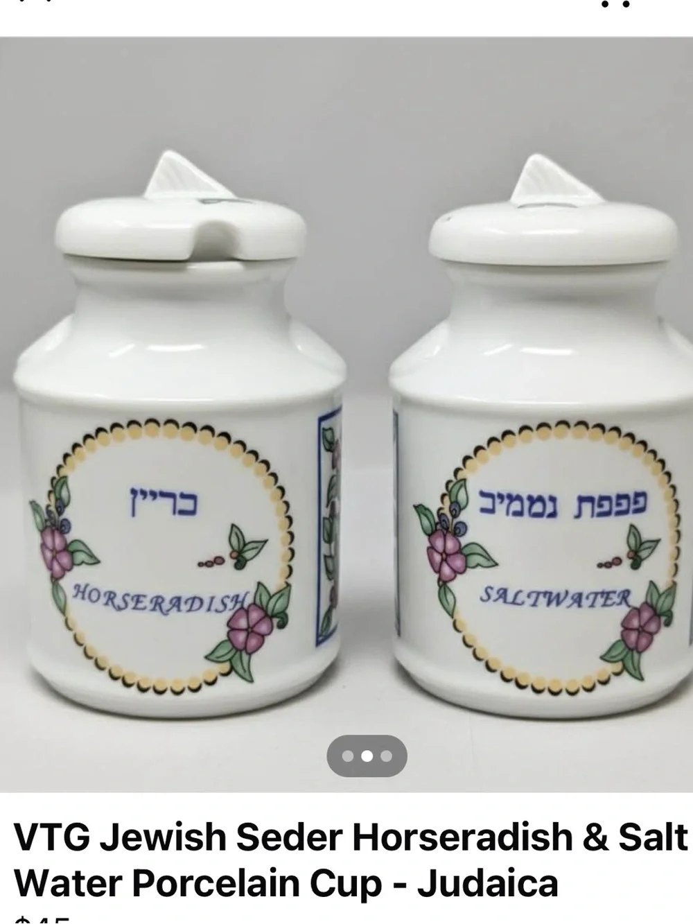 Porcelain Judaica Seder Horseradish & Salt Water Cups - Floral White